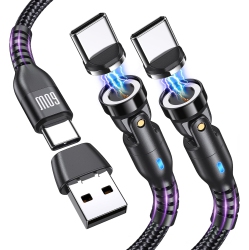AUFU USB C Magnetic Charging Cable Fast Charging 60W 2Pack(6.6Ft/3.3Ft), 540° Rotating Type C Magnetic Phone Charger