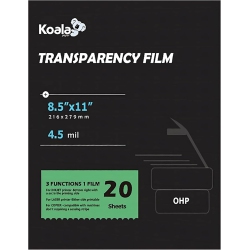 KOALA PAPER Koala Transparency Film for Inkjet/laser Jet Printers - 8.5 X 11 Inch 20 Sheets Printable Transparency Paper for Ohp