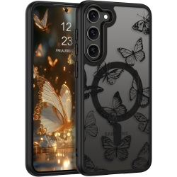 DUEDUE Magnetic for Samsung Galaxy S23 Case Compatible With Magsafe Matte Translucent Slim Butterfly Pattern Cover