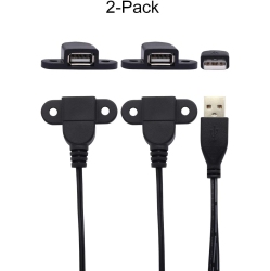 QICHENG&LYS USB 2.0 Male to Dual Female Charging Extension Cable, Furniture Nightstand USB Charging Port, Panel Mount Cable