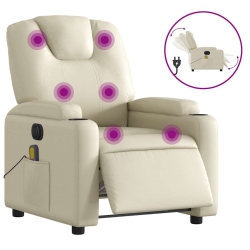 VIDAXL Electric Massage Recliner Chair Cream Faux Leather