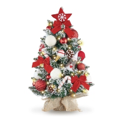 NIERBO 1.8 Feet Pre-Lit & Pre-Decorated Tabletop Christmas Tree White Ornament Decorations \w Pine Cones, Snow Flocked Mini Christmas Tree \w Lights