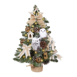 NIERBO 1.8 Feet Pre-Lit Decorated Tabletop Christmas Tree, Rustic Winter Woodland Themed Decorations \w Pine Cones, Mini Christmas Tree \w Lights, 35