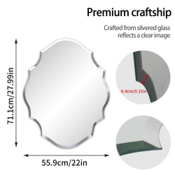 UNHO 28X22 Inch Irregular 3D Glass Wall Mirror Frameless Wide Beveled Bathroom Mirror Accent Mirror for Wall Hanging Art Decor In Silver