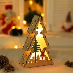 OLLNY DECOR 1-PCs 7.9 Inch Wooden Mini Christmas Tree Luminous Small House Rustic Farmhouse Wood Decor for Christmas Home Tabletop Fireplace