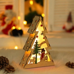 OLLNY DECOR 1-PCs 7.9 Inch Wooden Mini Christmas Tree Luminous Small House Rustic Farmhouse Wood Decor for Christmas Home Tabletop Fireplace