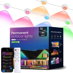 OLLNY DECOR Permanent Outdoor Lights Pro, 100Ft \w 72 RGB Led Lights for Daily And Accent Lighting, Ip65 Waterproof Eaves String Lights \w App &