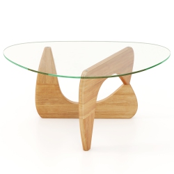 GYMAX Triangle Coffee Table W/ Tempered Glass Top & Adjustable Rubber Wood Base