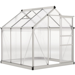 OUTSUNNY 6' X 6' X 6.6' Polycarbonate House, Walk-In House Kit Garden, Plants Grow, Galvanized Sheet Aluminum Frame \w Rain Gutter, Vent And