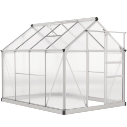 OUTSUNNY 6' X 8' X 6.6' Polycarbonate House, Walk-In House Kit Garden, Plants Grow, Galvanized Sheet Aluminum Frame \w Rain Gutter, Vent And