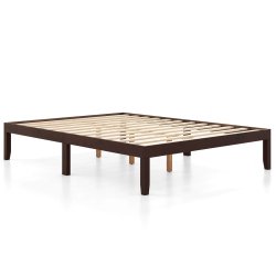 COSTWAY Queen Size Wooden Platform Bed Frame 14" With Rubber Wood Legs Under-Bed Storage In Brown