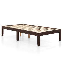 COSTWAY Twin Size Wooden Platform Bed Frame 14" With Rubber Wood Legs Under-Bed Storage In Brown