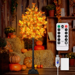 NIERBO 180Cm Led Fall Tree \w Lights, Led Lighted Maple Tree \w Timer, Led Maple Tree \w Lights for Fall&thanksgiving Decor, Prelit Artificial Maple