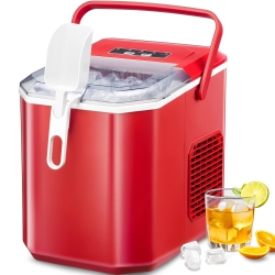 ANTARCTIC STAR Portable Ice Maker, Self-Cleaning, Makes 9 Cubes In 6 Minutes, 26.5 Lbs/24H, Includes Ice Scoop And Basket, 2 Ice Cube Sizes for Home, Red