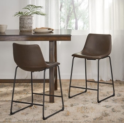 YOULIGHTS Set Of 2 Pu Barstool \w Wide Upholstered Seat And Iron Frame Support, Modern Bucket Barstool \w Back And Footrest, for Home Kitchen Counter