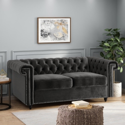 YOULIGHTS Loveseat Sofa, Mid-Century Button Tufted Upholstered Sofa With Scroll Arms And Nailhead, 2 Seater Couch for Living Room, Bedroom, Office