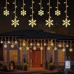 OLLNY DECOR Christmas Snowflake Lights Outdoor, 17.22Ft 264 Led Snowflake Icicle Lights \w 22 Drops, 8 Modes Connectable Plug In Christmas Light