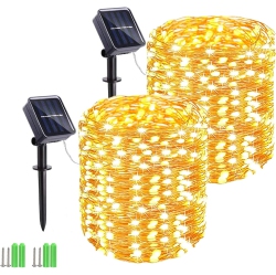 OLLNY DECOR Solar String Lights, 2 Pack 55Ft 150 Led Solar Christmas Fairy Lights, 8 Modes Waterproof Outdoor Fairy Lights