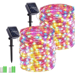 OLLNY DECOR Solar String Lights, 2 Pack 55Ft 150 Led Solar Christmas Fairy Lights, 8 Modes Waterproof Outdoor Fairy Lights