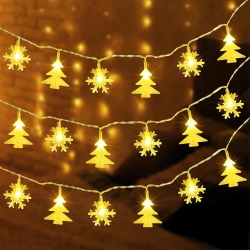 OLLNY DECOR 20 Ft Christmas Lights, 40 Leds Snowflake Christmas Tree Lights With 8 Modes, Led Battery Operated Christmas Fairy Lights
