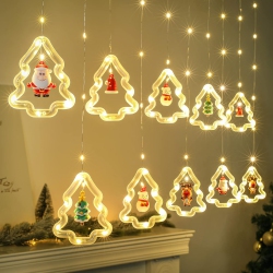 OLLNY DECOR Christmas Window Lights Lighted Xmas Window Decorations - Tree Shape Ring Light \w Ornament Curtain Light Indoor - USB Novelty String