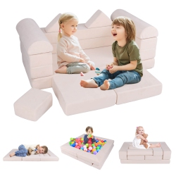 COSTWAY Kids Modular Play Couch Play Set With Suede Fabric Cover High-Density Foam