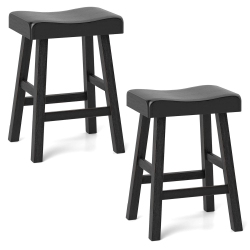 COSTWAY 24-Inch Modern Solid Wood Saddle Stools Set Of 2 With Curved Seats Footrests