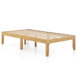 COSTWAY Twin Size Wooden Platform Bed Frame 14" With Rubber Wood Legs Under-Bed Storage In Beige