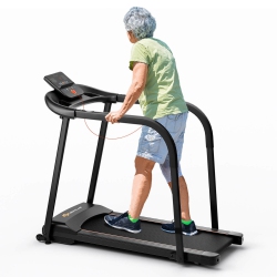 COSTWAY 2.5 HP Walking Treadmill With Long Handrails for Seniors Pulse Sensors Led Display