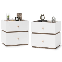 COSTWAY 2 PCs 2-Drawer Nightstand Modern Bedside Table With Storag Raised Edge for Living Room