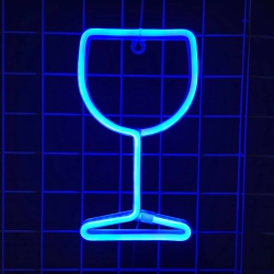 OLLNY DECOR Neon Signs Wine Glass Lights - Set Of 1 Led Neon Lights for Bar Decor Cool Stuff Battery/USB Operated Light Up Signs - In Blue