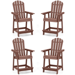 COSTWAY 4 PCs Bar Stool HDpe Patio Chair With Armrest Footrest Home Indoor Outdoor In Brown