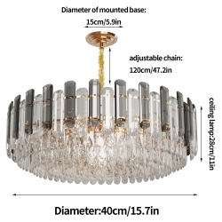 UNHO Contemporary Luxury Crystal Chandeliers Pendant Flush Mount Led Ceiling Light Smart Dimmable 3 Colors for Dining Room Living Room