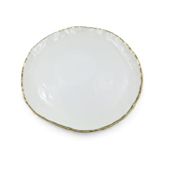 ELEGANCE 10.5" Simplicity Collection Porcelain Gold Trim Freestyle Round Dinner Plate In White