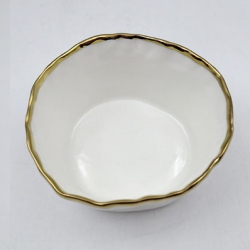 ELEGANCE 4" Simplicity Collection Porcelain Gold Trim Freestyle Round Snack Bowl In White
