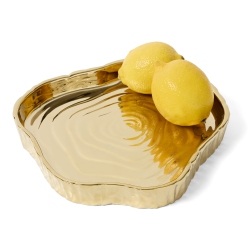 ELEGANCE Botanic Collection Titanium Porcelain Tree Bark Tray, 9" X 1.25" H In Gold