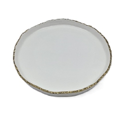ELEGANCE 9.5" Simplicity Collection Porcelain Gold Trim Raised Rim Round Shape Dessert Plate In White