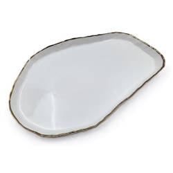 ELEGANCE 12" Simplicity Collection Porcelain Gold Trim Freestyle Oval Shape Tray In White