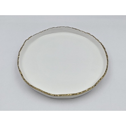 ELEGANCE 11.5" Simplicity Collection Porcelain Gold Trim Raised Rim Round Shape Dinner Plate In White