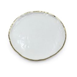 ELEGANCE 8.5" Simplicity Collection Porcelain Gold Trim Freestyle Round Dessert Plate In White