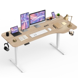 MOTIONGREY Ergo2 - Adjustable Right L-Shaped Electric Standing Desk \w Memory Settings-63" X 24" Light Brown Top Frame Ergonomic Desk for Home And