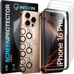 INSKIN Tempered Glass for Iphone 16 Pro, Screen Protector \w Camera Lens Guard, Auto Alignment Tray, 6.1 Inch (2024), Ultra HD, Case Compatible, 3+3