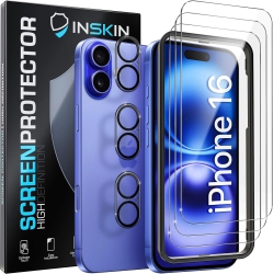 INSKIN Tempered Glass for Iphone 16, Screen Protector \w Camera Lens Guard, Auto Alignment Tray, 6.1 Inch (2024), Ultra HD, Case Compatible, 3+3 Pack
