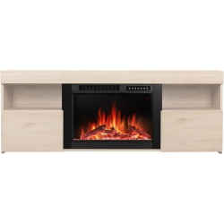 ZAFRO Electric Fireplace Tv Stand \w Mantel, Freestanding Wooden Frame Firebox, Adjustable Real 3D Flame Brightness, Remote Control, for Tvs Up To