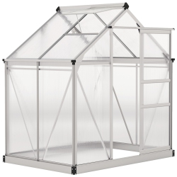 OUTSUNNY 6' X 4' X 6.6' Polycarbonate House, Walk-In House Kit Garden, Plants Grow, Galvanized Sheet Aluminum Frame \w Rain Gutter, Vent And