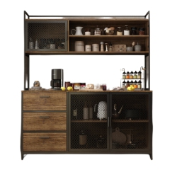 HOMSEE Wood With Metal Mesh Doors, 3 Drawers & Adjustable Shelves, Ideal for Dining Room Storage, (59" W X 15.7" D X 68.5" H) In Brown