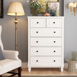 HOMSEE 6-Drawers Wood Chest Of Drawers Dresser Vanity Table Storage Cabinet With Wooden Legs 47.4 In. H X 31.5 W X 15.7 D In White