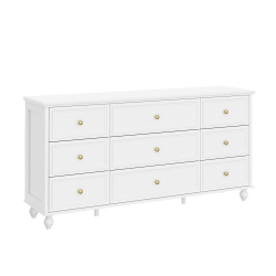 HOMSEE 63" 9-Drawer Dresser, Wood Chest Of Drawers for Bedroom Storage & Organization, Oak Woodgrain Finish (63" W X 15.7" D X 31.5" H), White