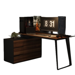 HOMSEE 54.3" L-Shaped Home Office Desk With Drawers And Cabinet, Adjustable Setup (54.3" W X 29.1" H X 23.6" D), Black And Wood Grain Finish