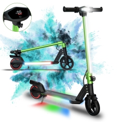 BIIST 6.5" Foldable Kids Electric Scooter With Led Headlights, Front Lights, And Multicolor Light-Up Pedal, Durable Aluminium Frame In Green